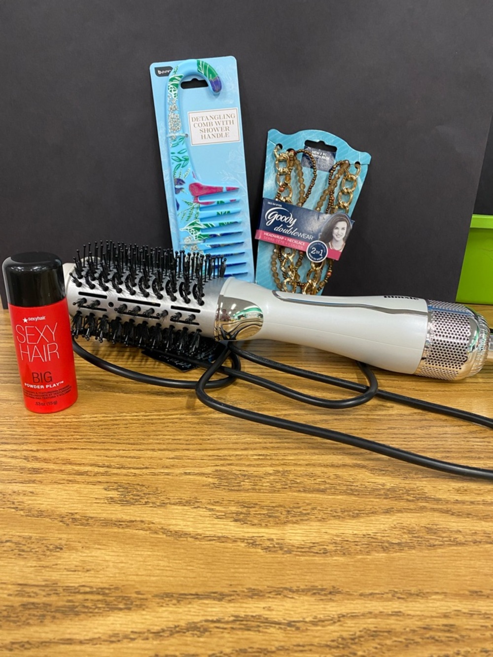 Styling Blow Dryer Brush, Hair Volume Powder, Goody Headwrap and Comb Set